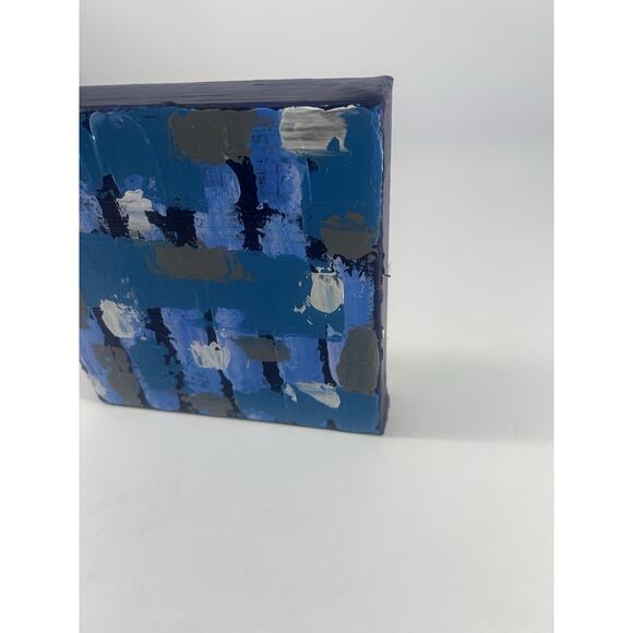 Handmade Acrylic Painting on Canvas Square Abstract Blue Gray 7.5"x8"x1.5" Art - Picture 11 of 12